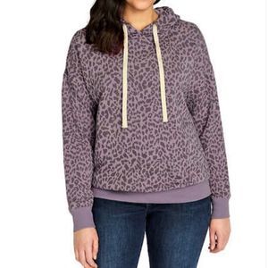 David Bitton New Purple Leopard Print Fleece Hooded Sweater Medium